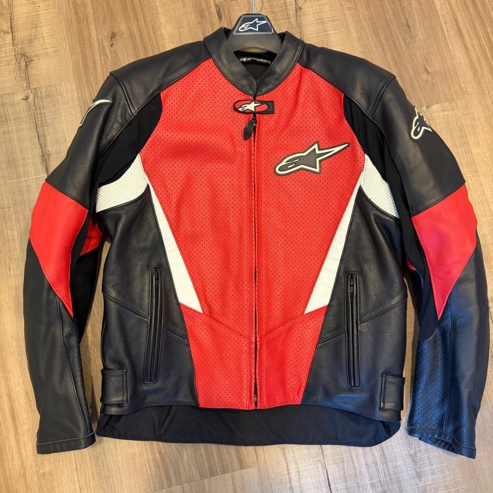 Alpinestars Mens Leather Motorcycle Racing Jacket Red Black USA 46 EUR 56